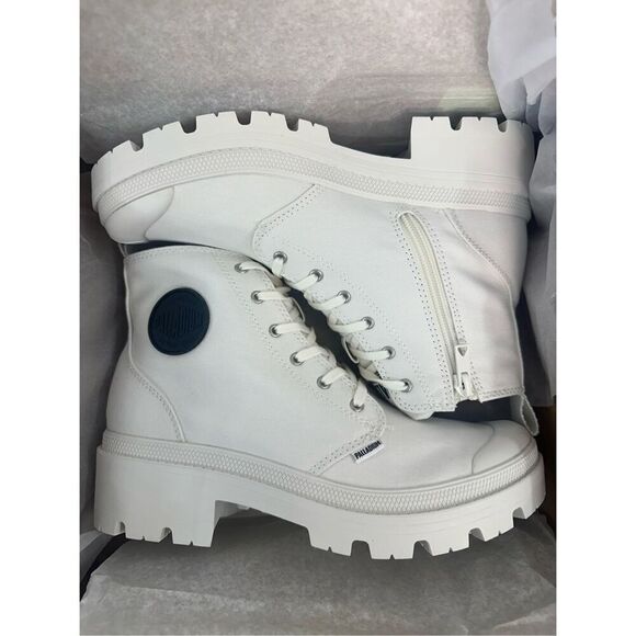 NIB PALLADIUM PALLABASE TWILL White Combat Boots - 8.5 - Picture 7 of 9